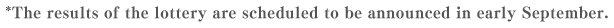*The results of the lottery are scheduled to be announced in early September.